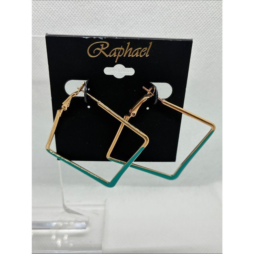3For$20 Raphael Gold & Teal Square Hoop Earrings